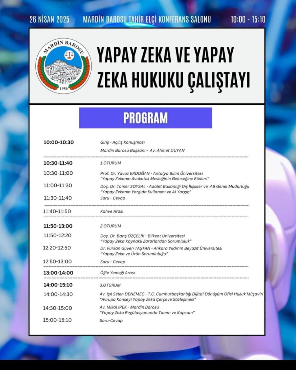Mardin Barosu yapay zeka çalıştayı afişi